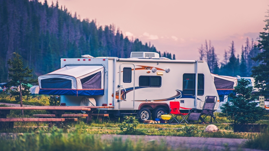 RV Trailer Being Used at Campsite